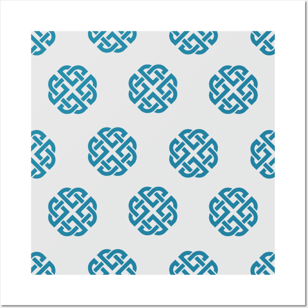 Celtic Endless Knot Pattern Blue Knots on Silver Background Wall Art by susannefloe